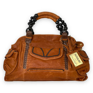 NEW NWT Roxbury Caramel Brown Distressed Leather Satchel Handbag Beads Handle